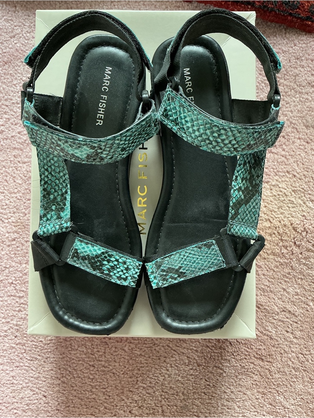 Marc Fisher Teal Snake-Print Sport Sandals